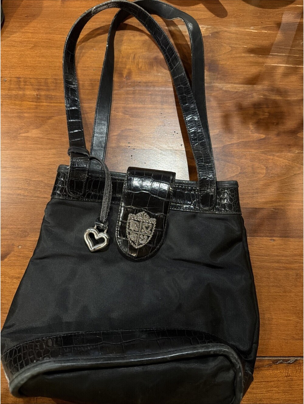 Brighton Purse No 765141 Black Leather Croc Embossed Shoulder Bag